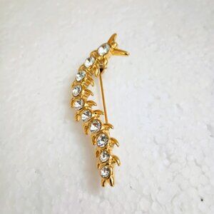 Gold Tone Rhinestone Centipede Brooch Caterpillar Pin